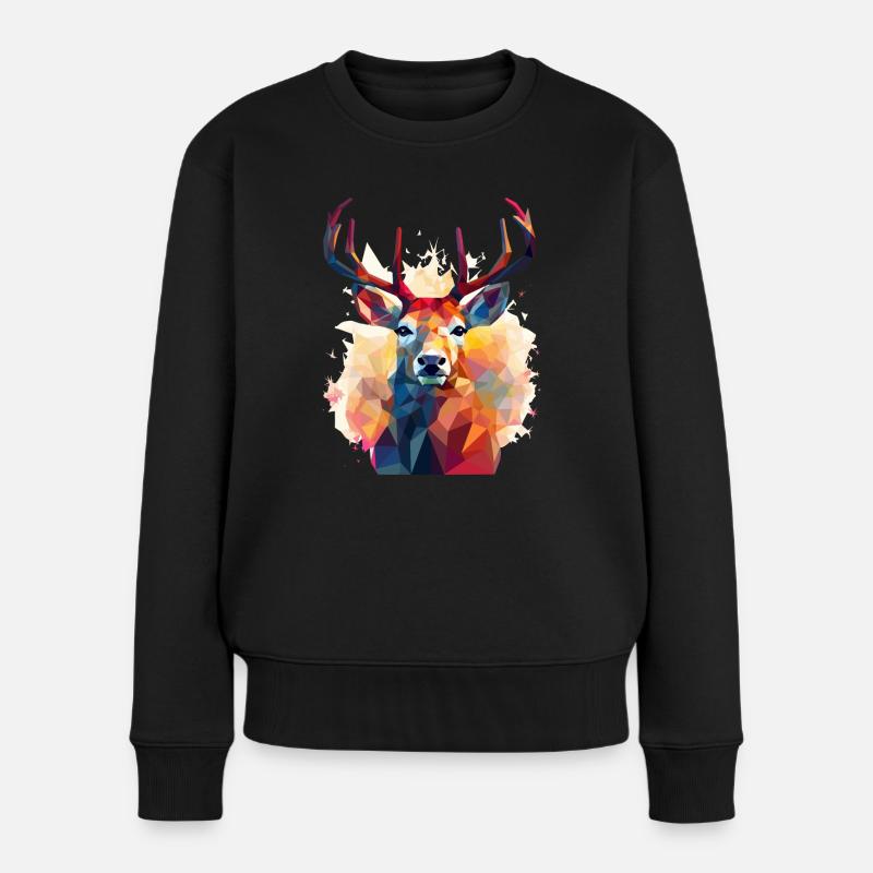 Hirschkopf im Low Polygon Stil - Frauen Premium Bio Pullover - Schwarz