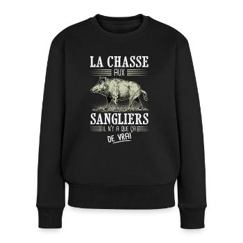 chasse sanglier humour chasseur - Pull Premium bio Femme - noir - Devant - Julia (174cm)