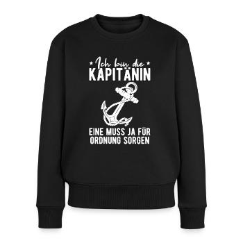 Kapitän Geschenk Frau Kapitänin Seglerin - Frauen Premium Bio Pullover - Schwarz - Vorne - Julia (174cm)