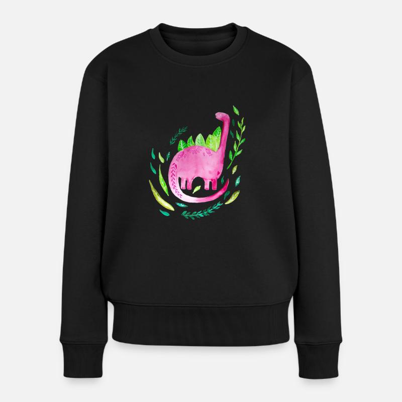 Rosa Langhals Dinosaurier für Mädchen Geschenk - Frauen Premium Bio Pullover - Schwarz