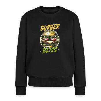 Hamburger-fast-food-burger-liebhaber-feinschmecker - Frauen Premium Bio Pullover - Schwarz - Vorne - Julia (174cm)