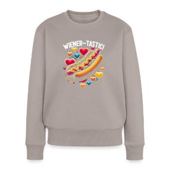 Amateur de hot-dogs Restauration rapide Saucisses gastronomiques - Pull Premium bio Femme - taupe - Devant - Julia (174cm)