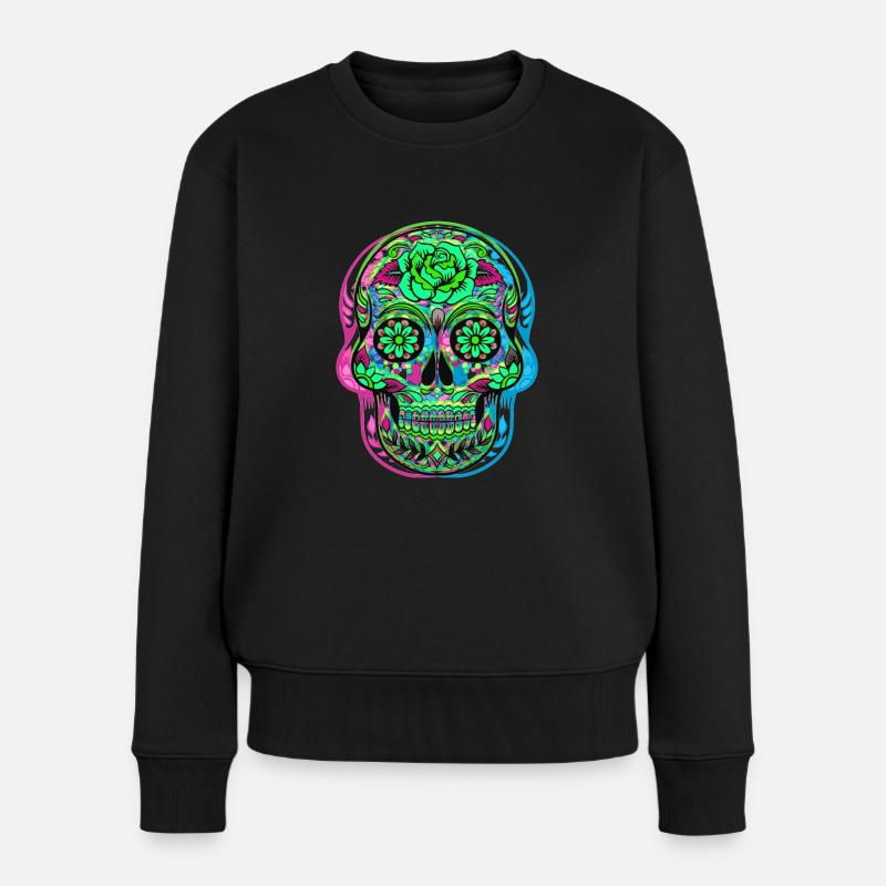CALAVERA TAG DER TOTEN - Frauen Premium Bio Pullover - Schwarz