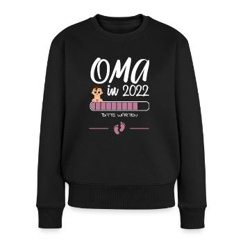 Oma in 2022 Bitte warten Schwangerschaft Verkünden - Frauen Premium Bio Pullover - Schwarz - Vorne - Julia (174cm)