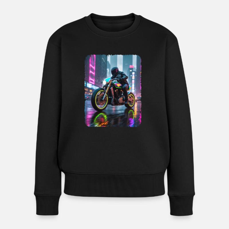 Motorrad-Cyberpunk in der Stadt - Frauen Premium Bio Pullover - Schwarz