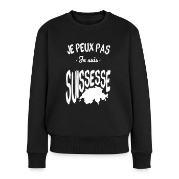 Je peux pas je suis Suissesse - Pull Premium bio Femme - noir - Devant - Julia (174cm)