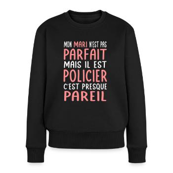 Mon mari n'est pas parfait mais il est policier - Pull Premium bio Femme - noir - Devant - Julia (174cm)