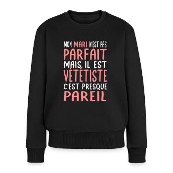 Mon mari n'est pas parfait mais il est vététiste - Pull Premium bio Femme - noir - Devant - Julia (174cm)