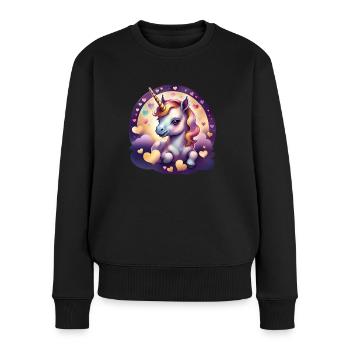 Einhorn mit bunten Herzen - Sweet Unicorn - Frauen Premium Bio Pullover - Schwarz - Vorne - Julia (174cm)