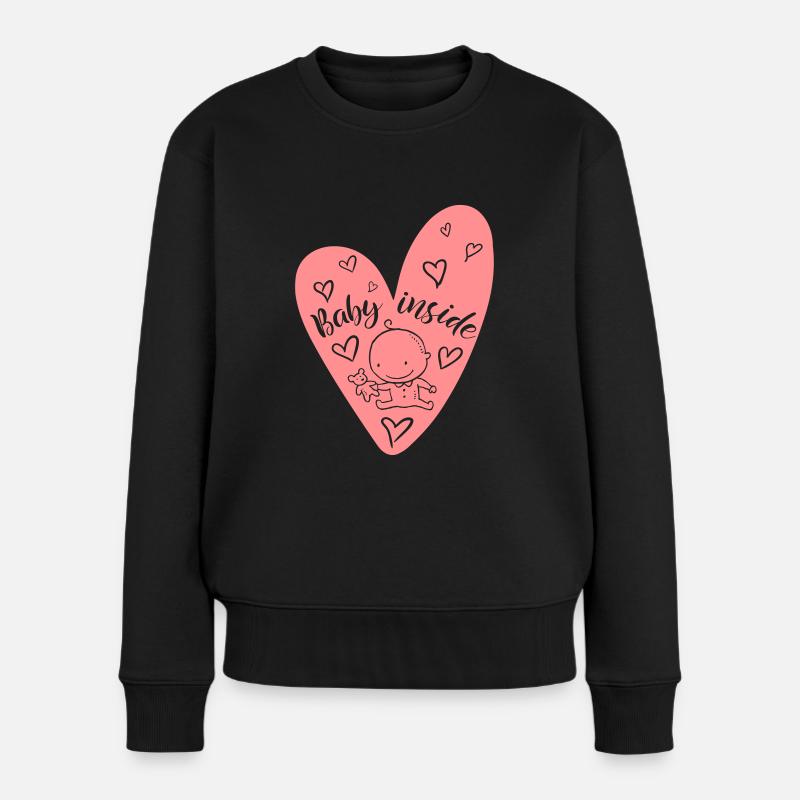 BABY INSIDE SCHWANGERSCHAFT SCHWANGER - Frauen Premium Bio Pullover - Schwarz
