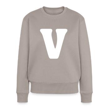 V - Frauen Premium Bio Pullover - Taupe - Vorne - Julia (174cm)