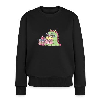 Niedlicher Drache, der ein Buch liest - Frauen Premium Bio Pullover - Schwarz - Vorne - Julia (174cm)