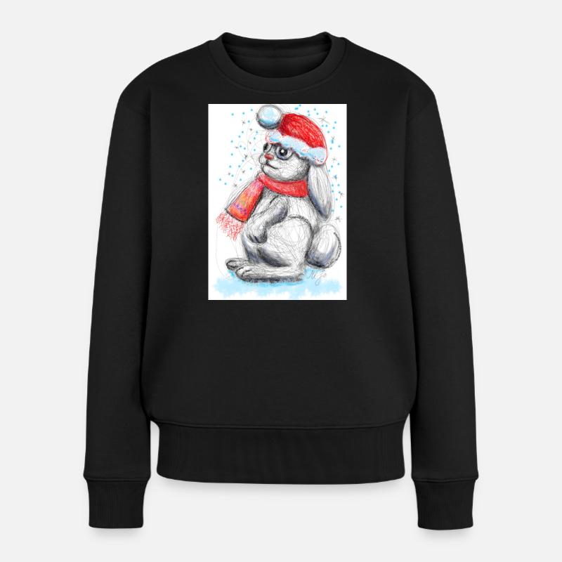 Süßer Osterhase mit Weihnachtsmütze - Frauen Premium Bio Pullover - Schwarz