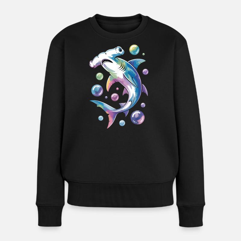 Lebendiger Hai mit Blasenakzenten - Frauen Premium Bio Pullover - Schwarz