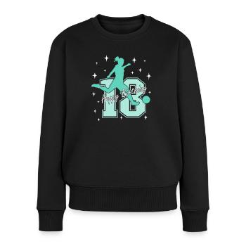 18. Geburtstag Fussball Fussballspielerin - Frauen Premium Bio Pullover - Schwarz - Vorne - Julia (174cm)
