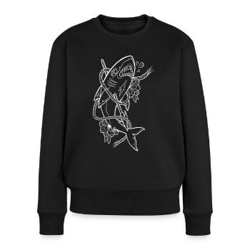 Old School Haifisch weiß - Frauen Premium Bio Pullover - Schwarz - Vorne - Julia (174cm)