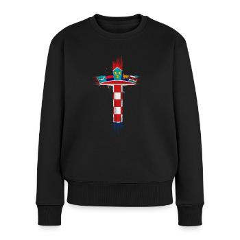 Kroatien Flagge Adria Zagreb Kroatische Fahne - Frauen Premium Bio Pullover - Schwarz - Vorne - Julia (174cm)