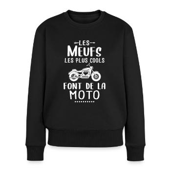 Meuf - Cool - Moto - Motard - Femme - Cadeau - Pull Premium bio Femme - noir - Devant - Julia (174cm)