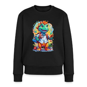 Lustiges Dinosaurier Motiv - Frauen Premium Bio Pullover - Schwarz - Vorne - Julia (174cm)