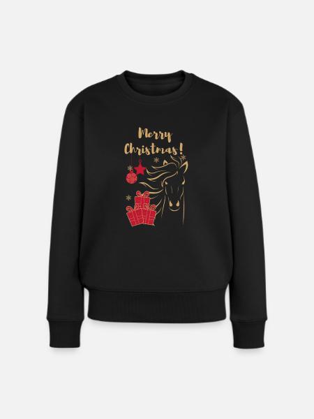 MERRY-CHRISTMAS-HORSE - Frauen Premium Bio Pullover - Schwarz