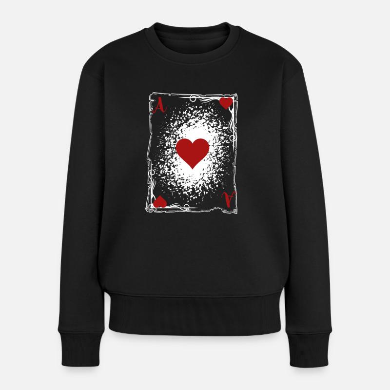 Das Herz-Ass. - Frauen Premium Bio Pullover - Schwarz