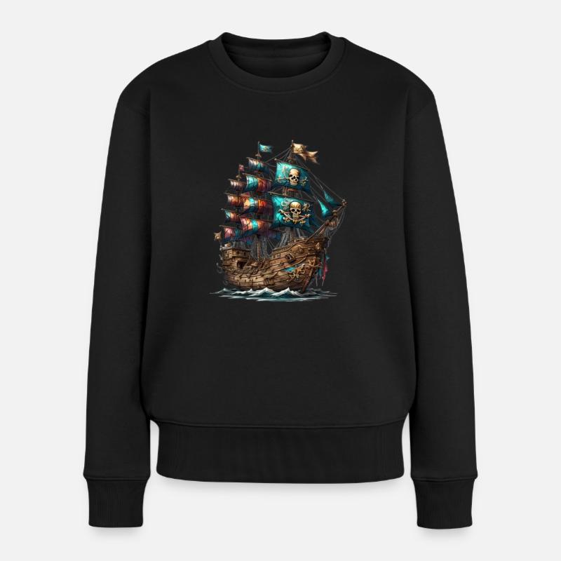 Piraten Schiff - Frauen Premium Bio Pullover - Schwarz