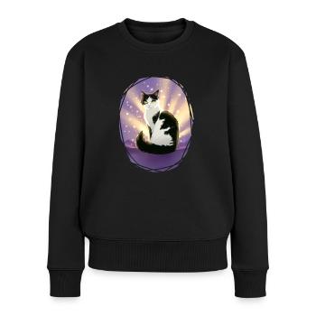 Schwarz Weiße Katze Violetshine Veilchenglanz - Frauen Premium Bio Pullover - Schwarz - Vorne - Julia (174cm)
