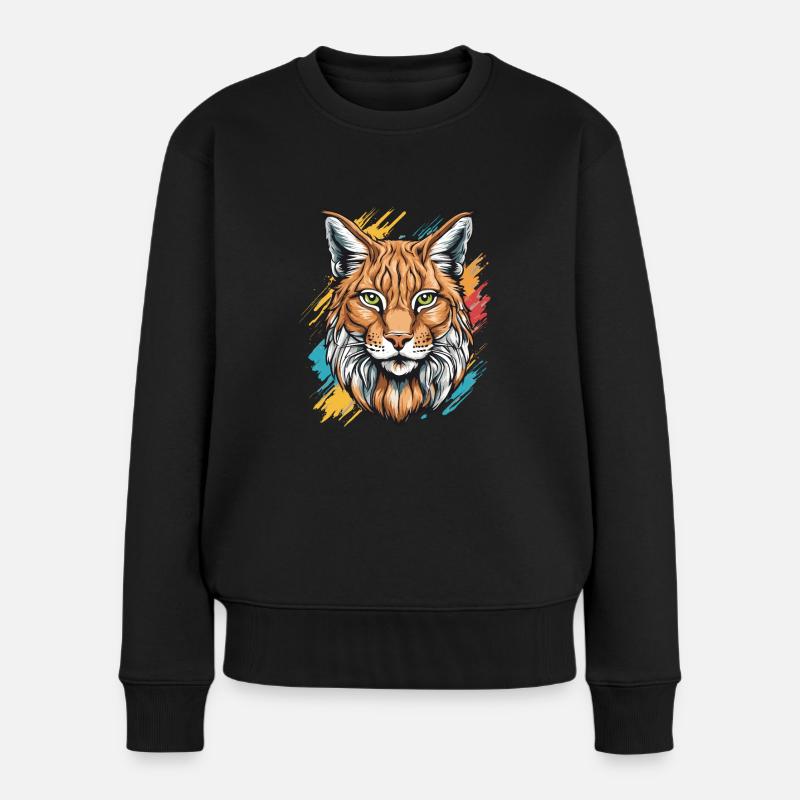 Luchs-Katze - Frauen Premium Bio Pullover - Schwarz