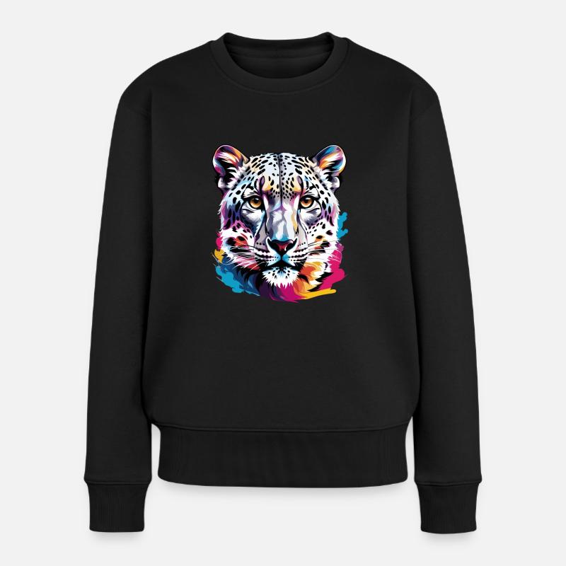 Schneeleopard - Frauen Premium Bio Pullover - Schwarz
