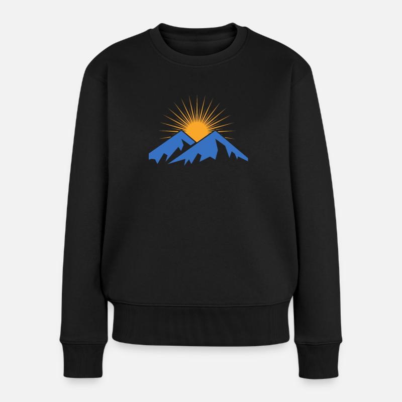 Berge mit Sonne - Frauen Premium Bio Pullover - Schwarz