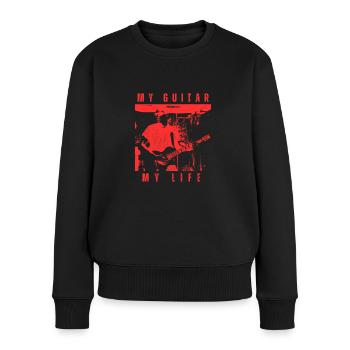 Meine Gitarre, mein Leben! - Frauen Premium Bio Pullover - Schwarz - Vorne - Julia (174cm)