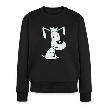 Hund Sitzt Süß Kleiner Glücklicher Welpe Haustier - Frauen Premium Bio Pullover - Schwarz - Vorne - Julia (174cm)