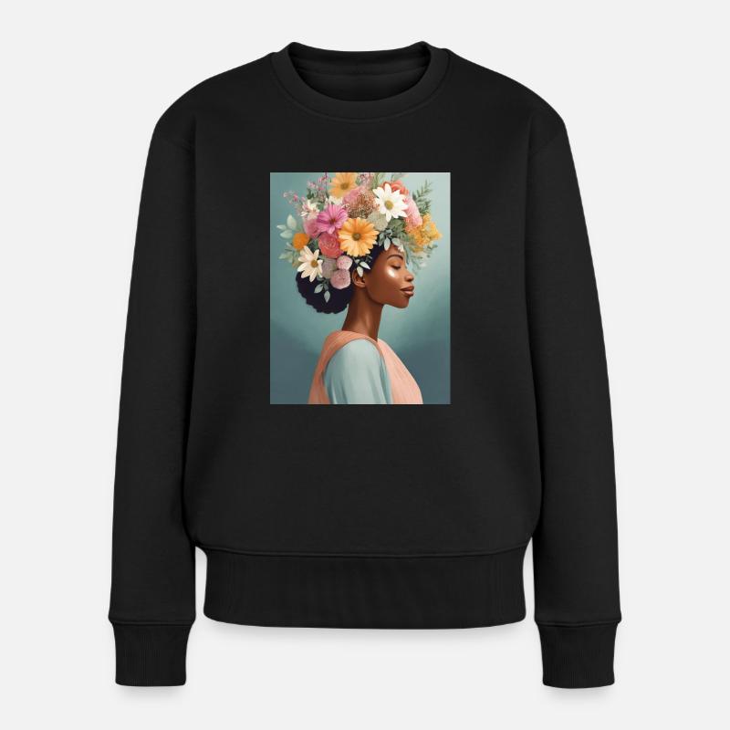 Blumenkrone 1 - Frauen Premium Bio Pullover - Schwarz