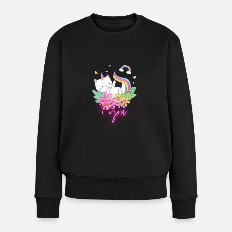 Einhorn-Katze - Frauen Premium Bio Pullover - Schwarz