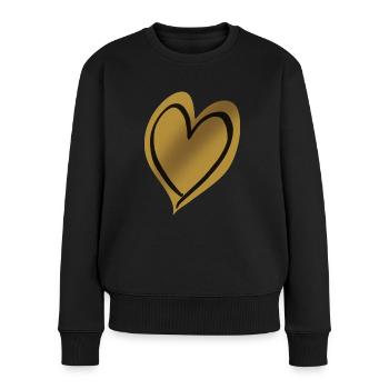 Herz Gold schwarz - Frauen Premium Bio Pullover - Schwarz - Vorne - Julia (174cm)