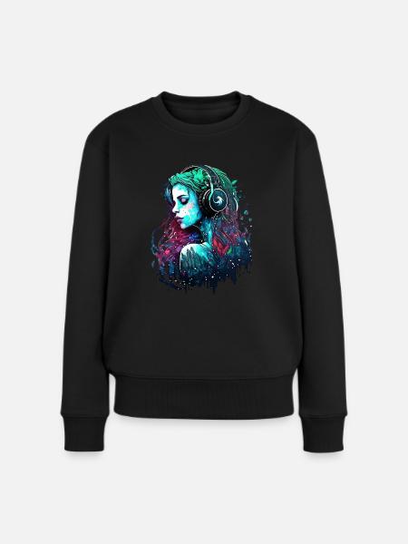Meerjungfrau, DJ, Weg des Wassers, Schöne Frau - Frauen Premium Bio Pullover - Schwarz