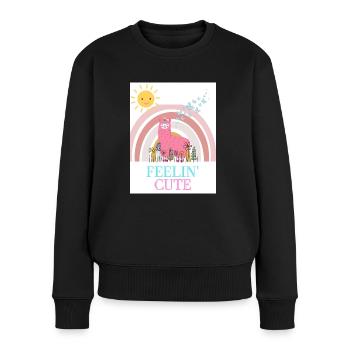 Lama Unicorn feeling cute - Frauen Premium Bio Pullover - Schwarz - Vorne - Julia (174cm)