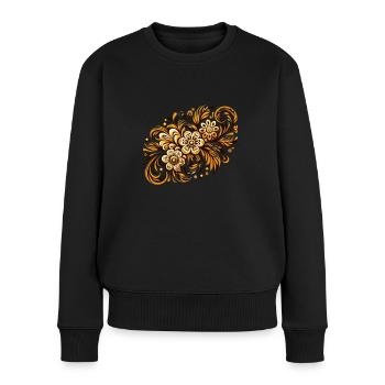 motif floral or inspiré d'art traditionnel russe - Pull Premium bio Femme - noir - Devant - Julia (174cm)