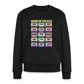 Né dans les années 80 Cadeau original cassette classique - Pull Premium bio Femme - noir - Devant - Julia (174cm)