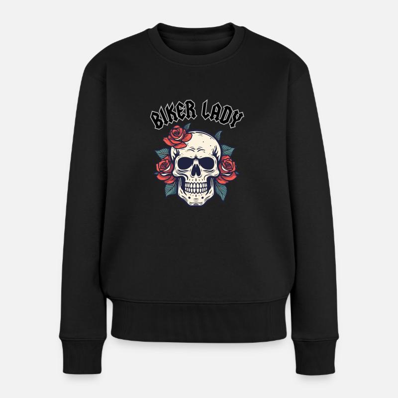 BIKER LADY WITH ROSE - Women's Premium Organic Jumper - black