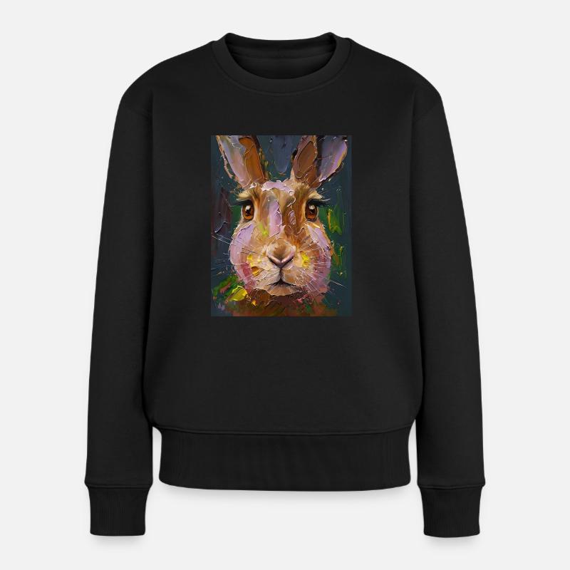 Hase Gemälde Ölfarben Geschenk - Frauen Premium Bio Pullover - Schwarz
