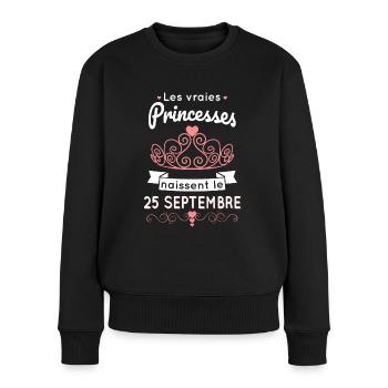 Anniversaire - Princesses naissent le 25 Septembre - Pull Premium bio Femme - noir - Devant - Julia (174cm)