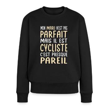 My husband is not perfect but he is a cyclist - Women's Premium Organic Jumper - black - Front - Julia (174cm)