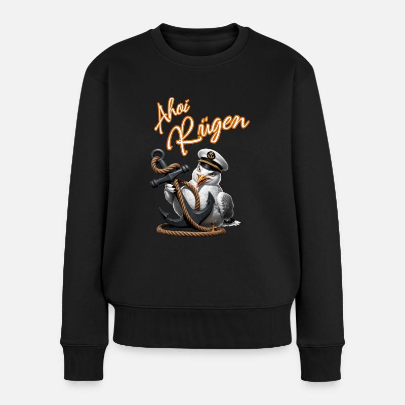 Ahoi Rügen ! lustige Möwe mit Anker - Frauen Premium Bio Pullover - Schwarz