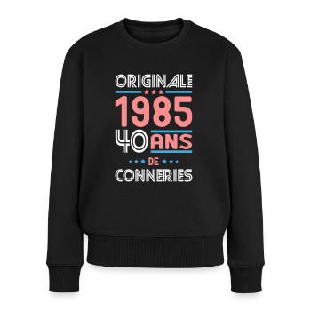Anniversaire 40 ans - Originale 1985 - Conneries - Pull Premium bio Femme - noir - Devant - Julia (174cm)