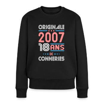 Anniversaire 18 ans - Originale 2007 - Conneries - Pull Premium bio Femme - noir - Devant - Julia (174cm)