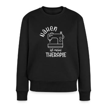 Nähen ist meine Therapie - Frauen Premium Bio Pullover - Schwarz - Vorne - Julia (174cm)