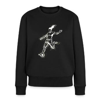 Fußball ,Fußballerin , Frauenfußball,graffiti - Frauen Premium Bio Pullover - Schwarz - Vorne - Julia (174cm)