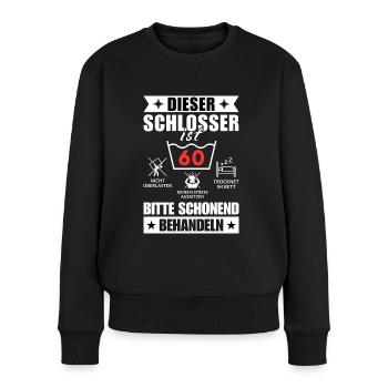 Dieser Schlosser ist 60. Schonend behandeln - Frauen Premium Bio Pullover - Schwarz - Vorne - Julia (174cm)