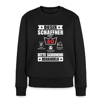 Dieser Schaffner ist 60. Schonend behandeln - Frauen Premium Bio Pullover - Schwarz - Vorne - Julia (174cm)